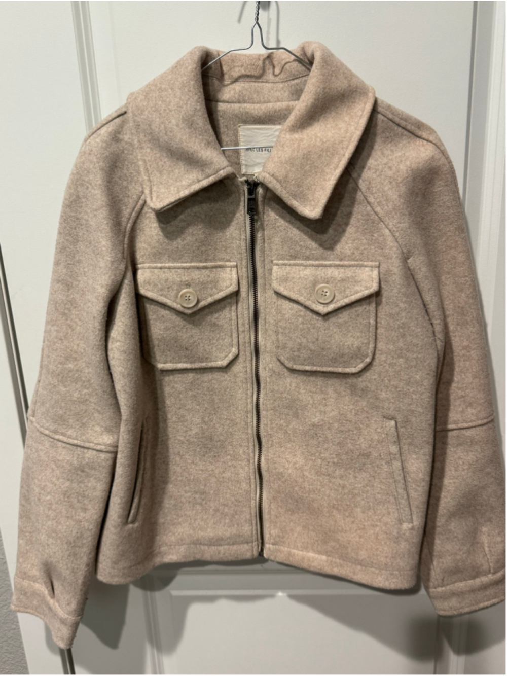 Women's Avec Les Filles Beige Zip-Up Jacket Size XS